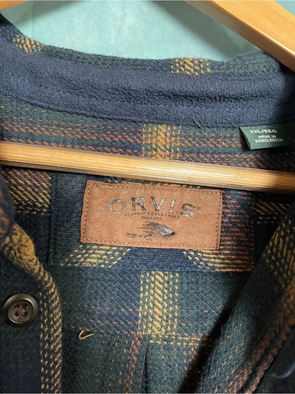 Orvis Navy, Green & Brown Plaid Flannel Shirt - Picture 2 of 4